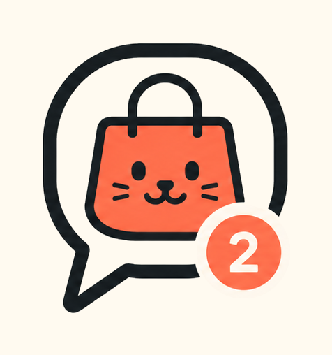 Icono de Chat2Store con la bolsa coral dentro de la burbuja de conversación.